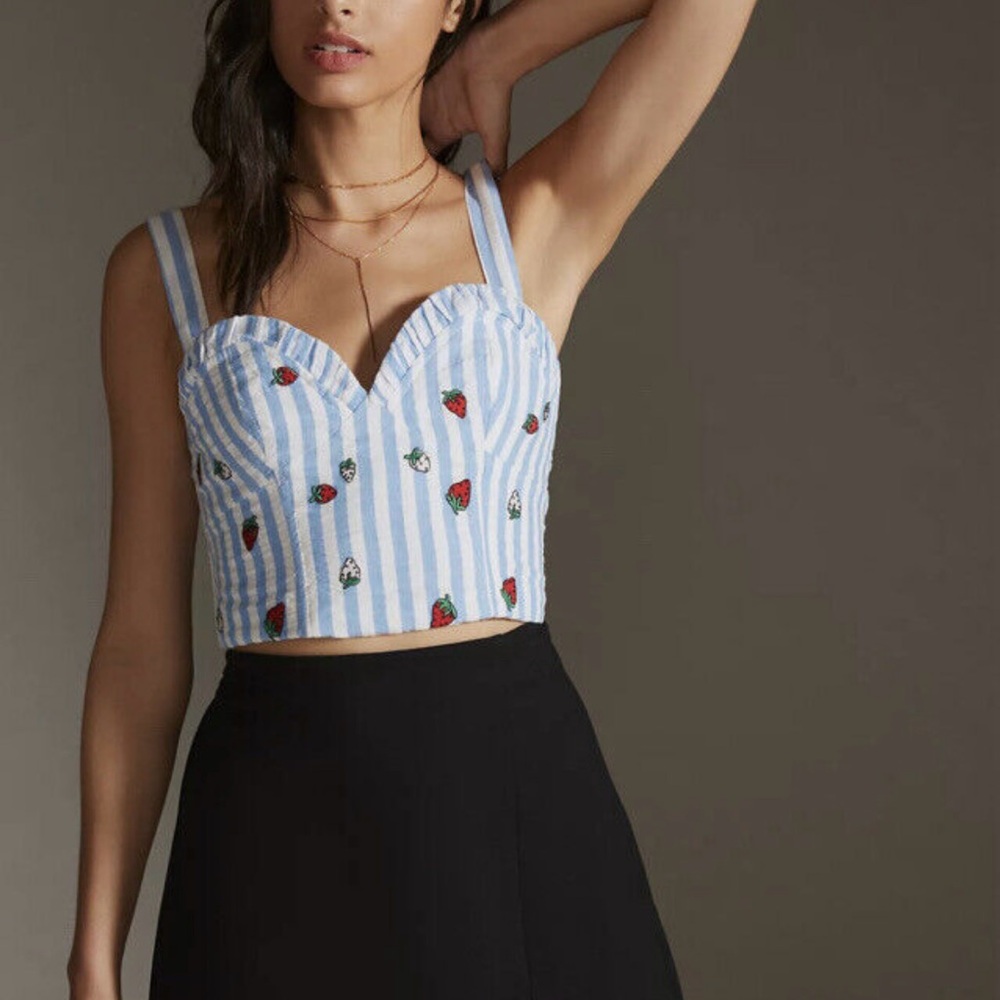 Anthropologie Blue and White Bustier Crop Tank Top (NWT)